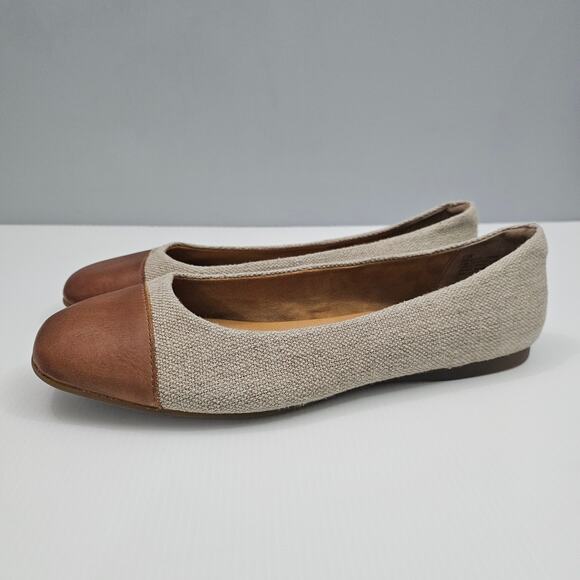 NEW Born Batti Flat Womens 11 Natural Linen Beige Brown Cap Toe Ballet Slip On - Picture 1 of 14